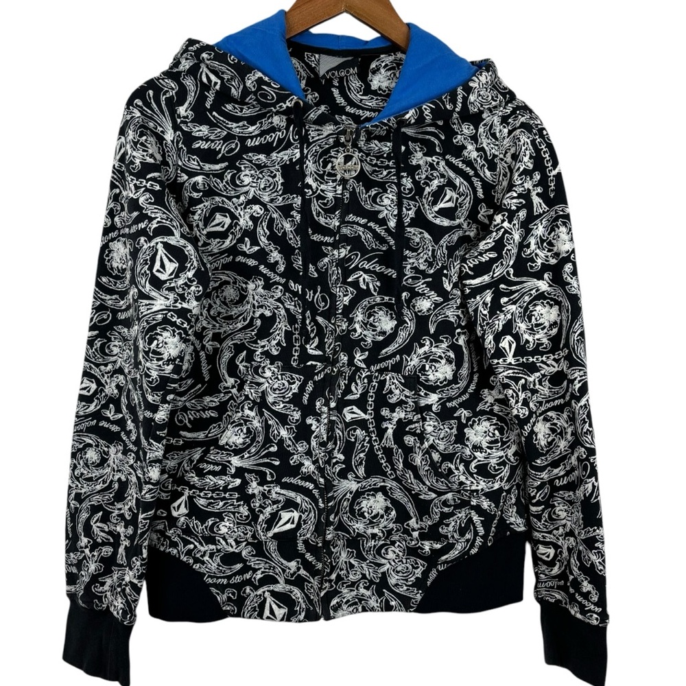 Volcom Black & White with Blue Full Zip Graphic Print Hoodie youth Large